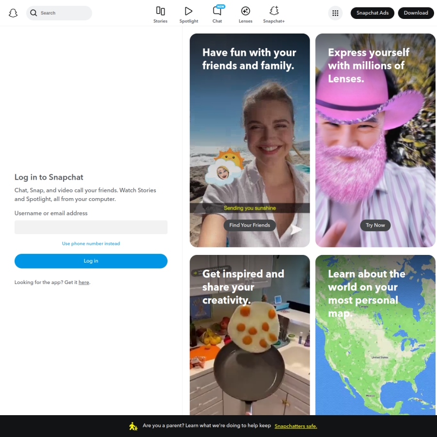 snapchat.com homepage screenshot