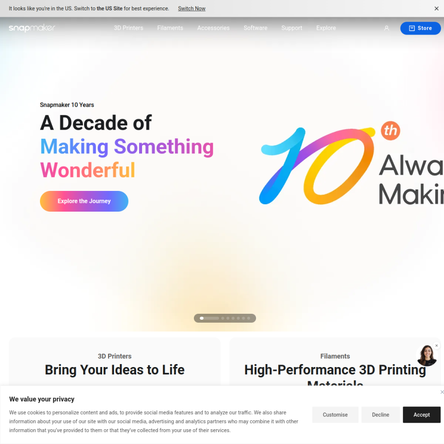 snapmaker.com homepage screenshot
