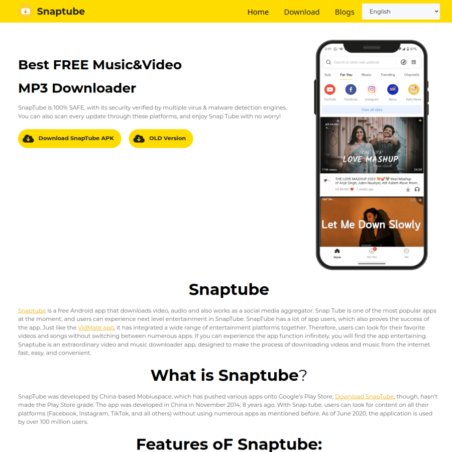 snaptubes.net homepage screenshot