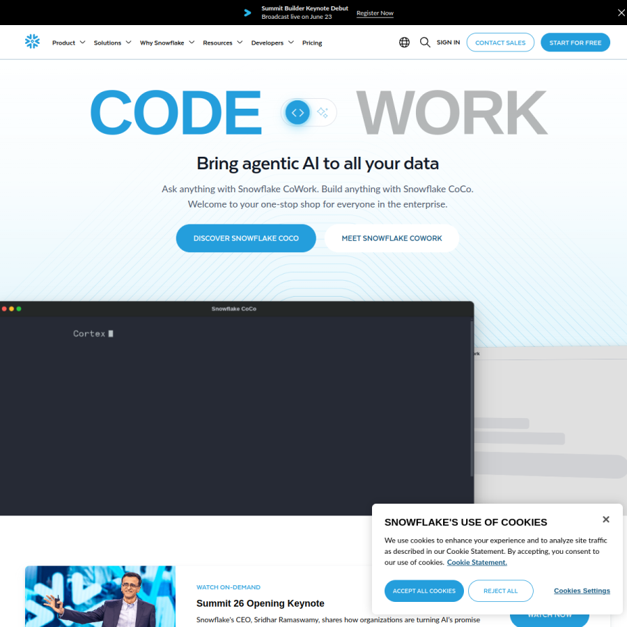 snowflake.com homepage screenshot