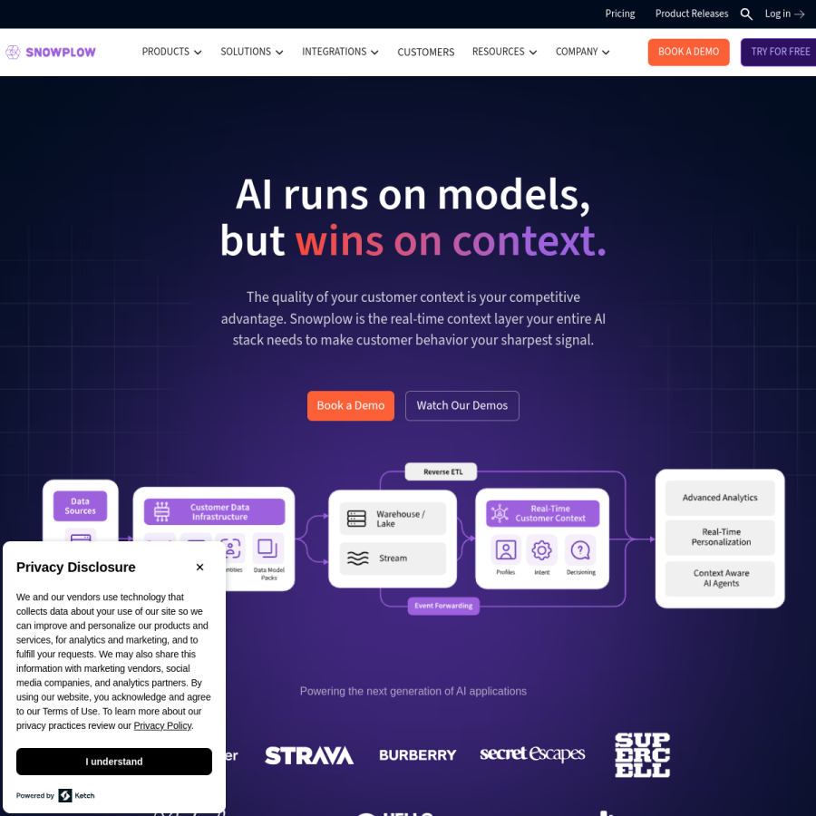 snowplow.io homepage screenshot