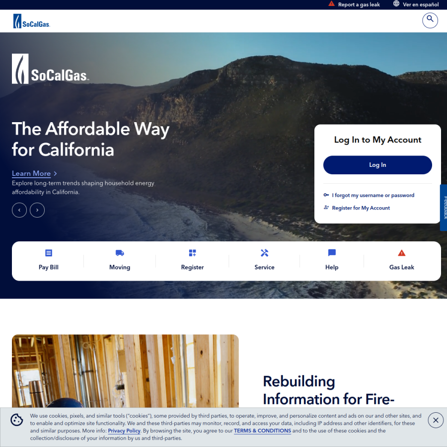 socalgas.com homepage screenshot