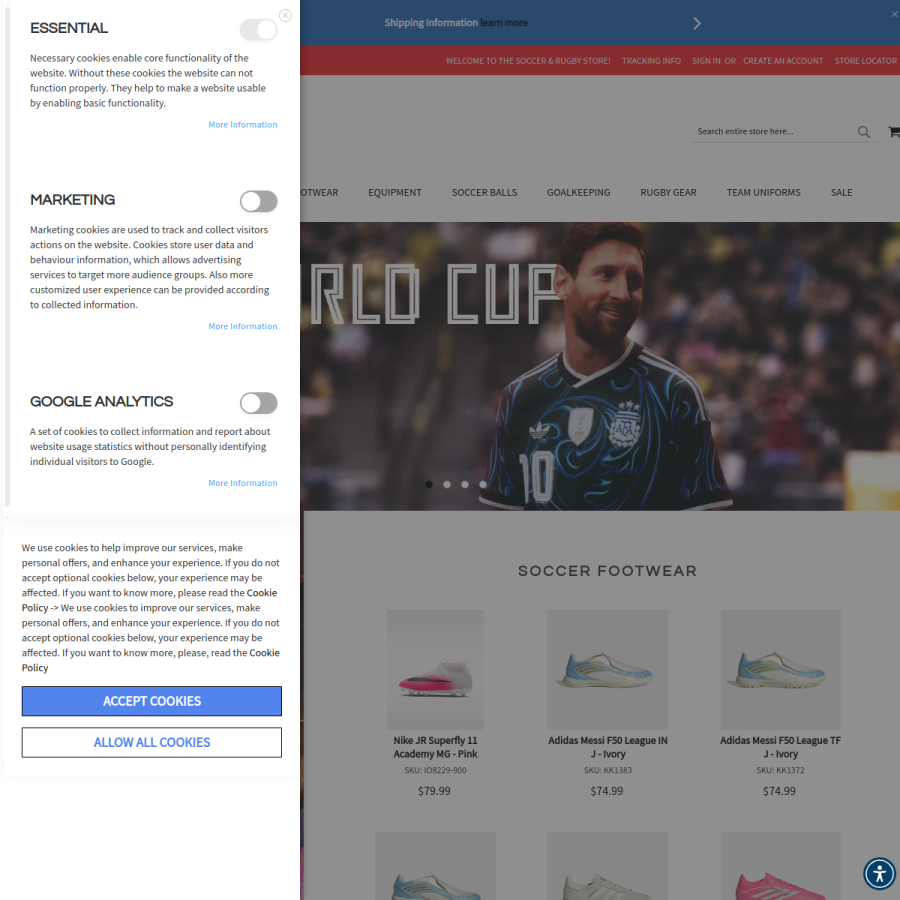soccerandrugby.com homepage screenshot