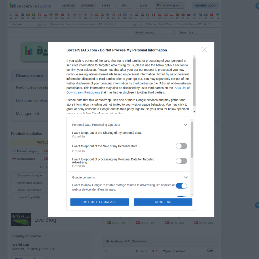 soccerstats.com homepage screenshot