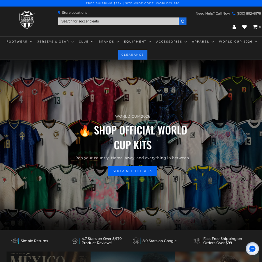 soccerwearhouse.com homepage screenshot