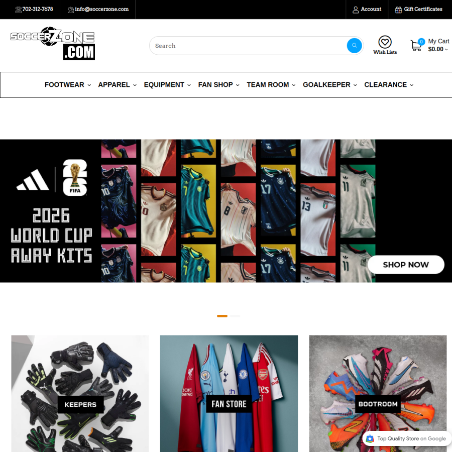soccerzone.com homepage screenshot