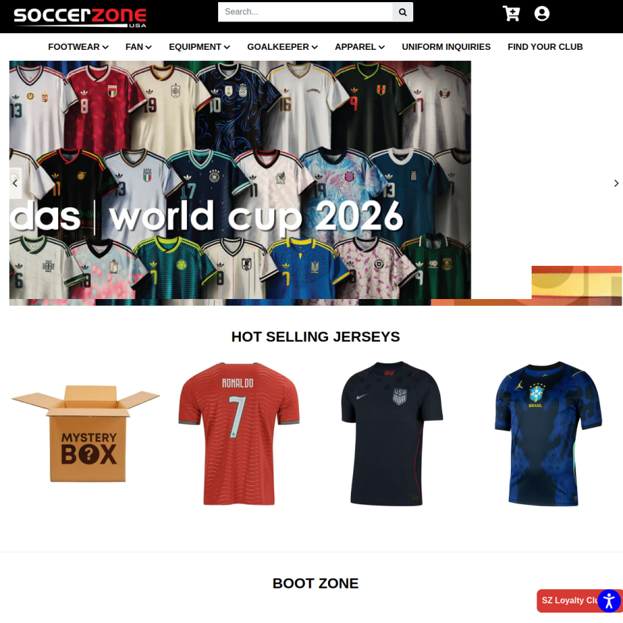 soccerzoneusa.com homepage screenshot