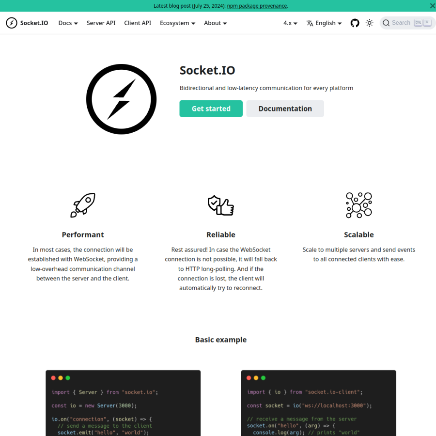 socket.io homepage screenshot
