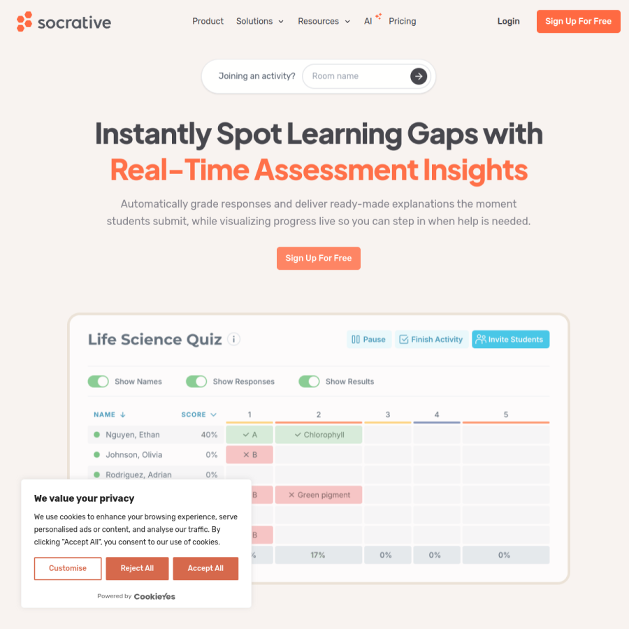 socrative.com homepage screenshot