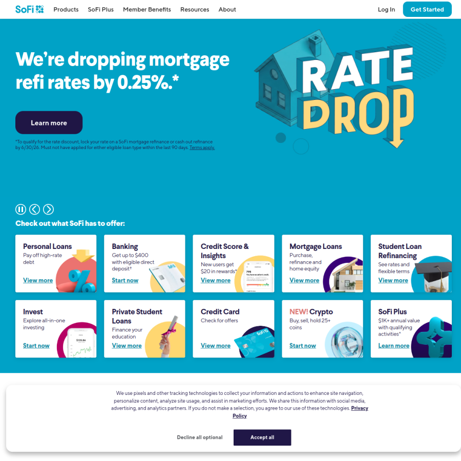 sofi.com homepage screenshot