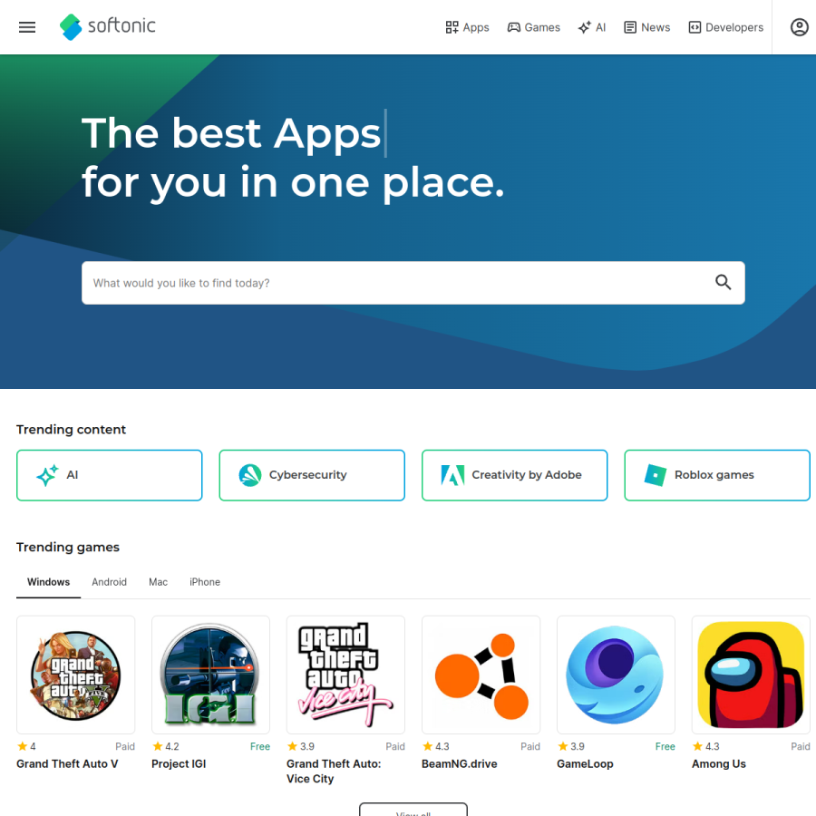 softonic.com homepage screenshot