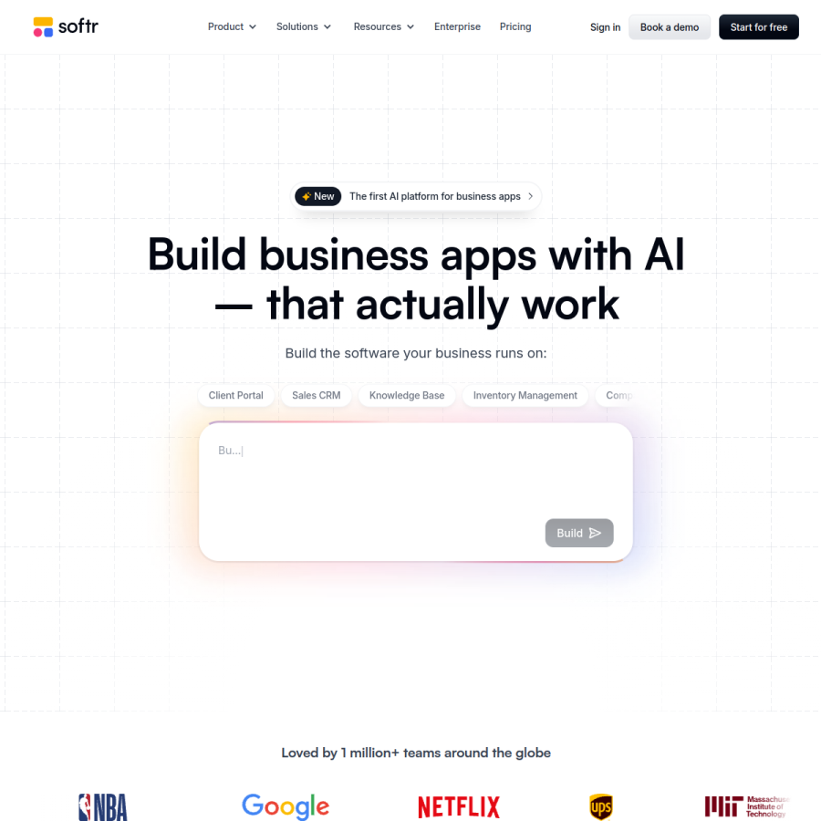 softr.io homepage screenshot