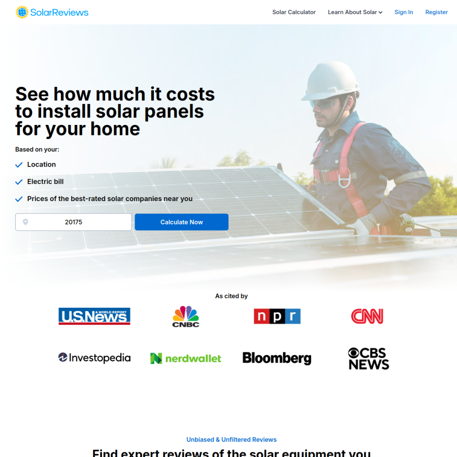 solarreviews.com homepage screenshot