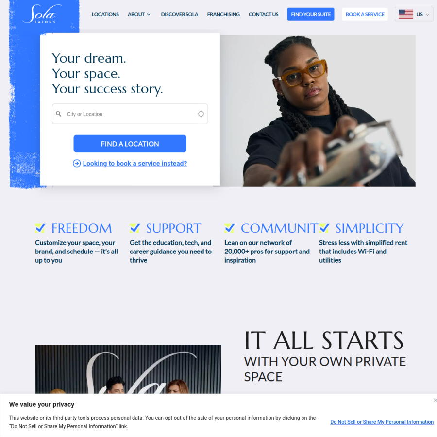 solasalonstudios.com homepage screenshot