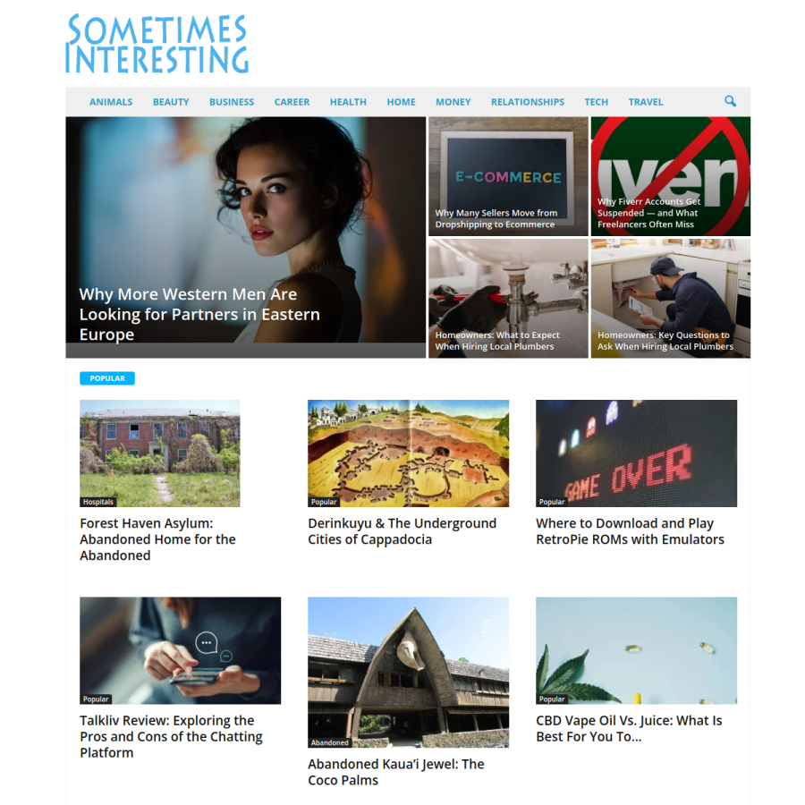 sometimes-interesting.com homepage screenshot