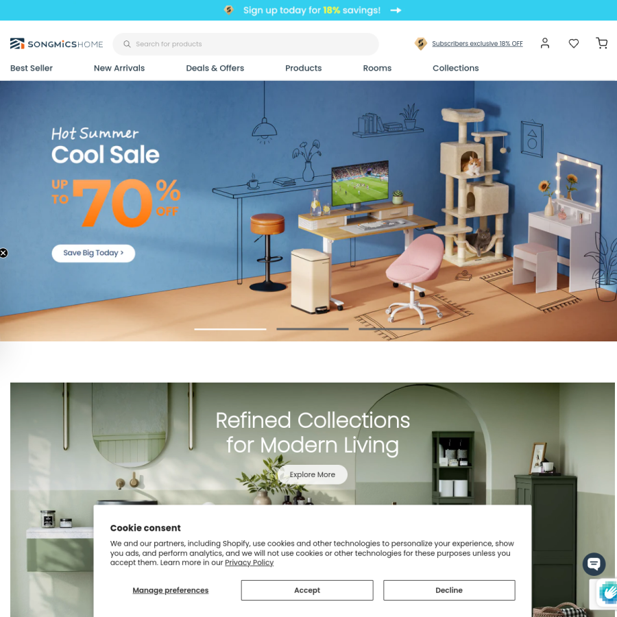 songmics.com homepage screenshot