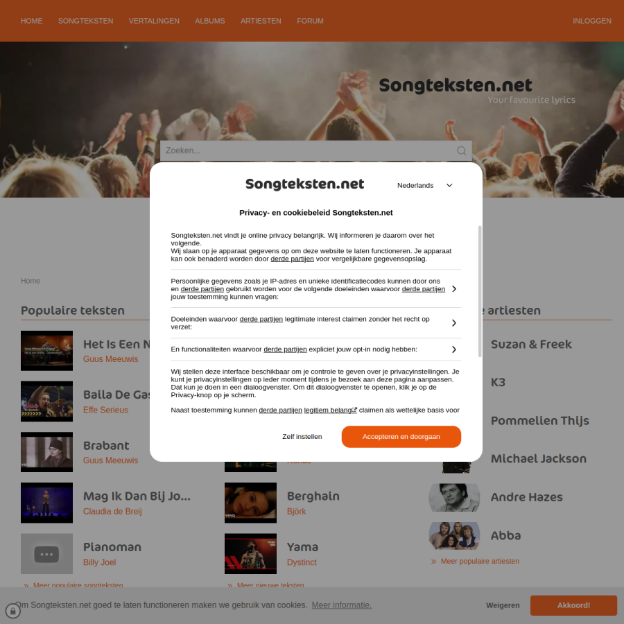 songteksten.net homepage screenshot