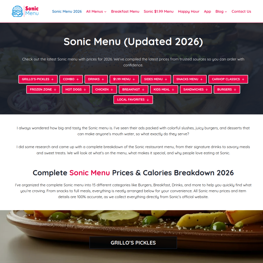 sonicmenuusa.com homepage screenshot