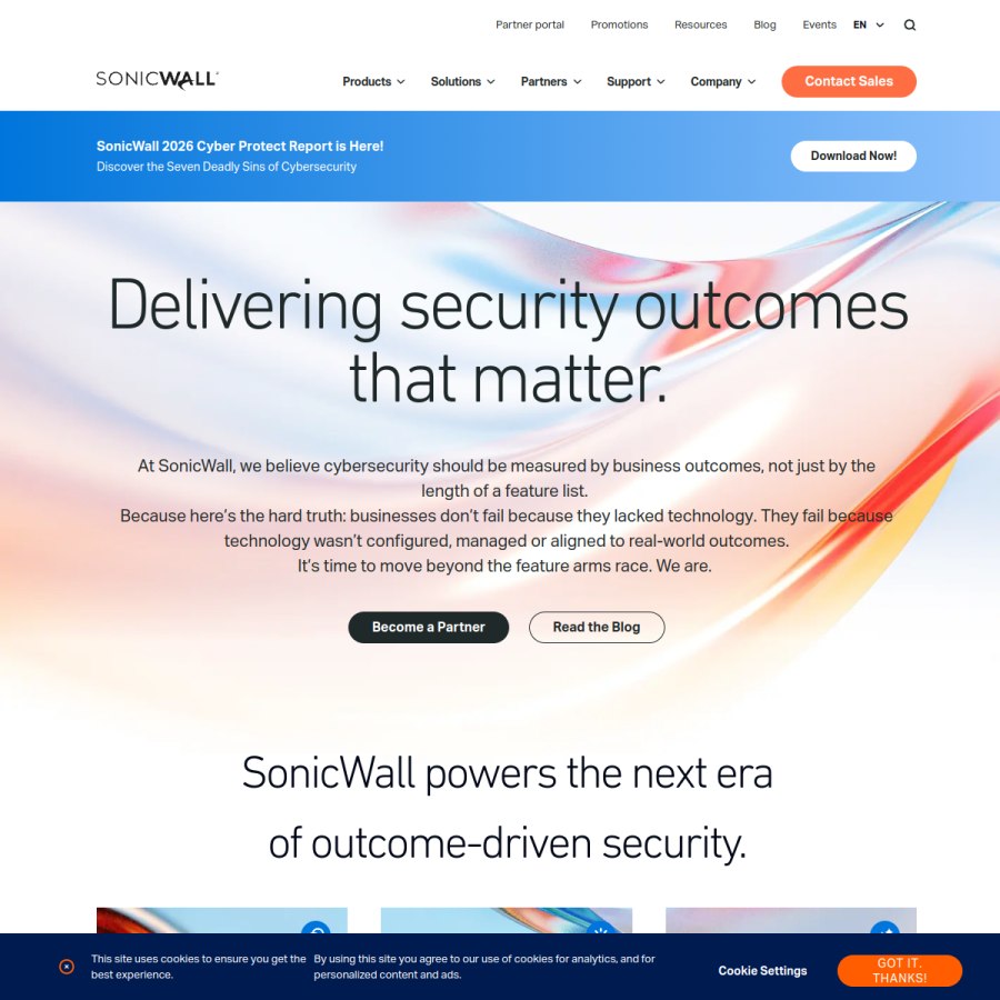 sonicwall.com homepage screenshot