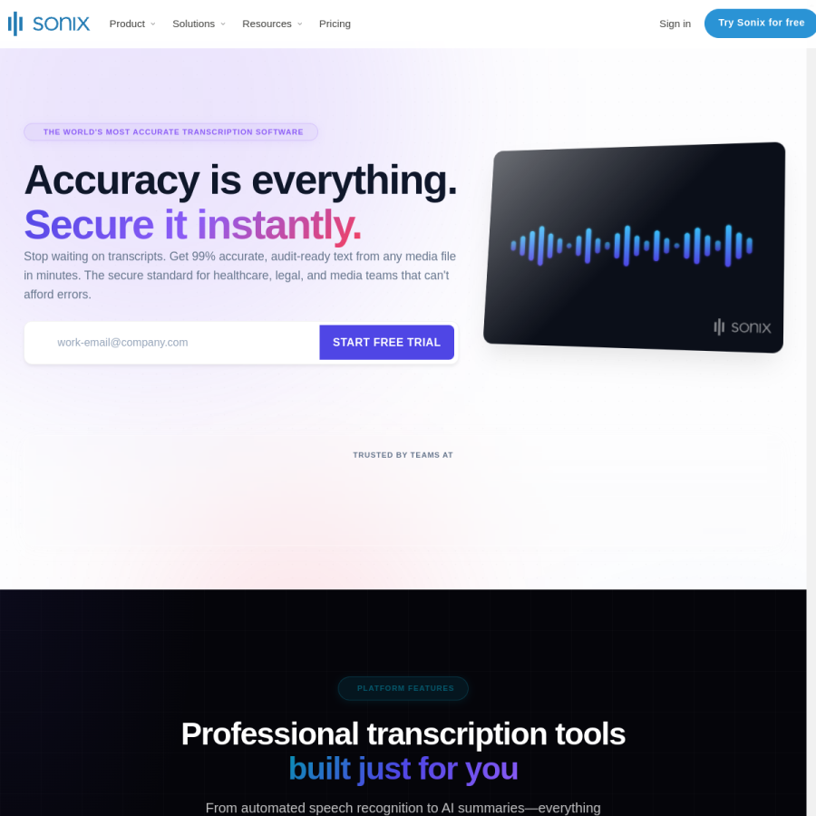 sonix.ai homepage screenshot