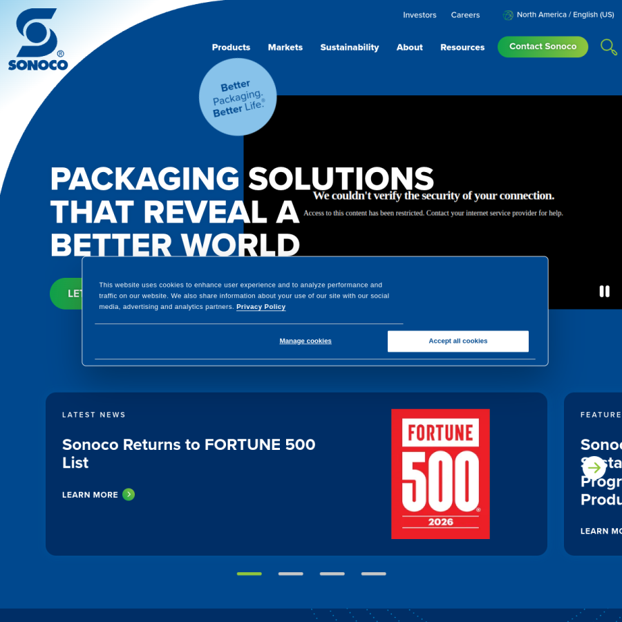 sonoco.com homepage screenshot