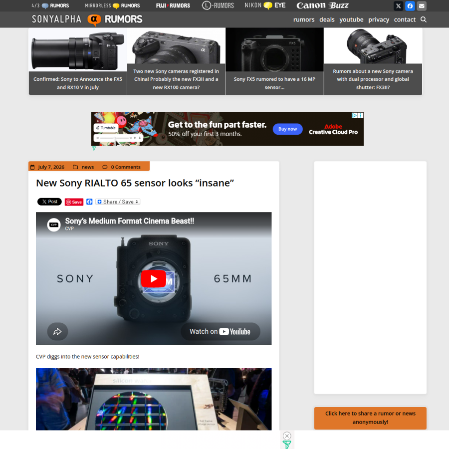 sonyalpharumors.com homepage screenshot