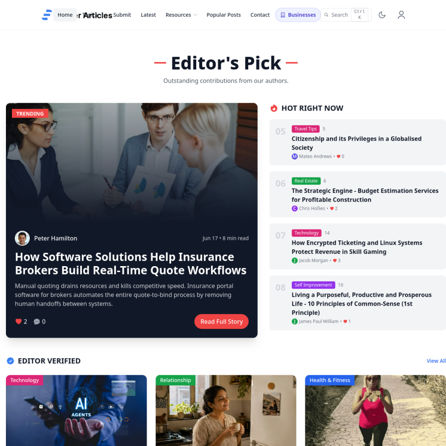 sooperarticles.com homepage screenshot