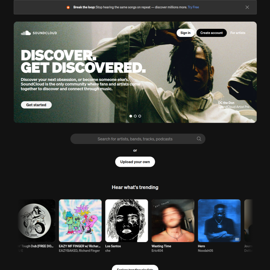 soundcloud.com homepage screenshot