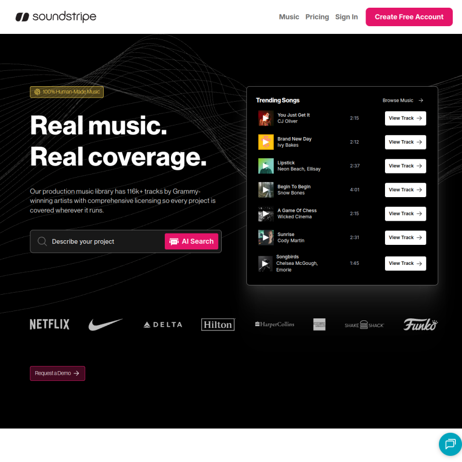 soundstripe.com homepage screenshot