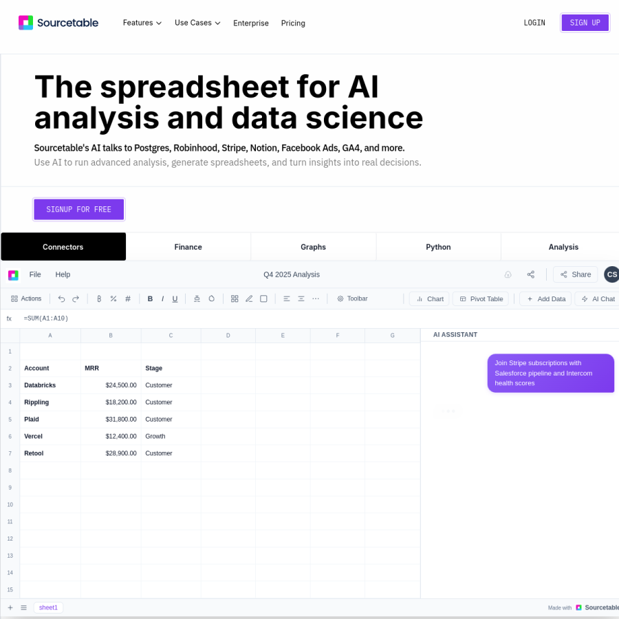 sourcetable.com homepage screenshot