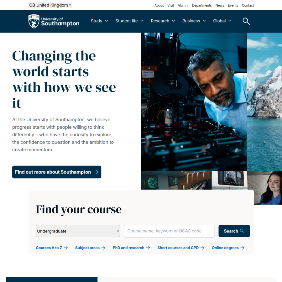 southampton.ac.uk homepage screenshot