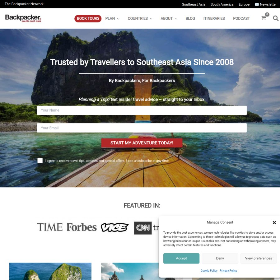 southeastasiabackpacker.com homepage screenshot