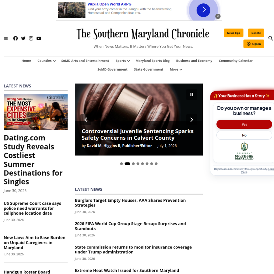 southernmarylandchronicle.com homepage screenshot