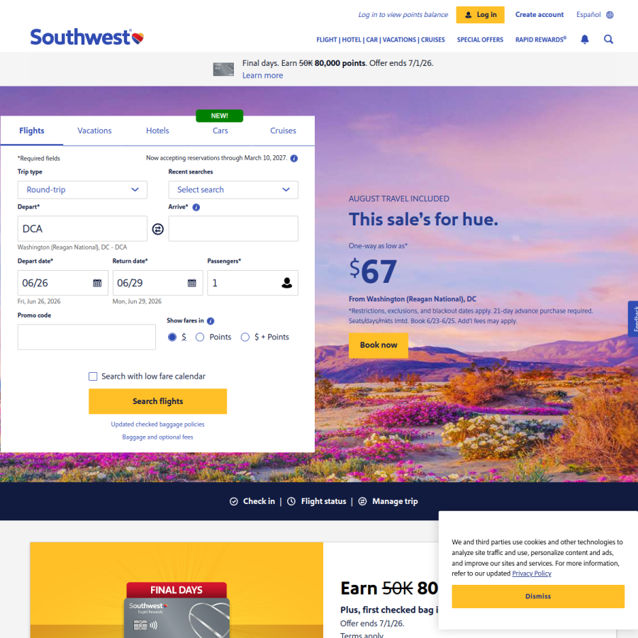 southwest.com homepage screenshot