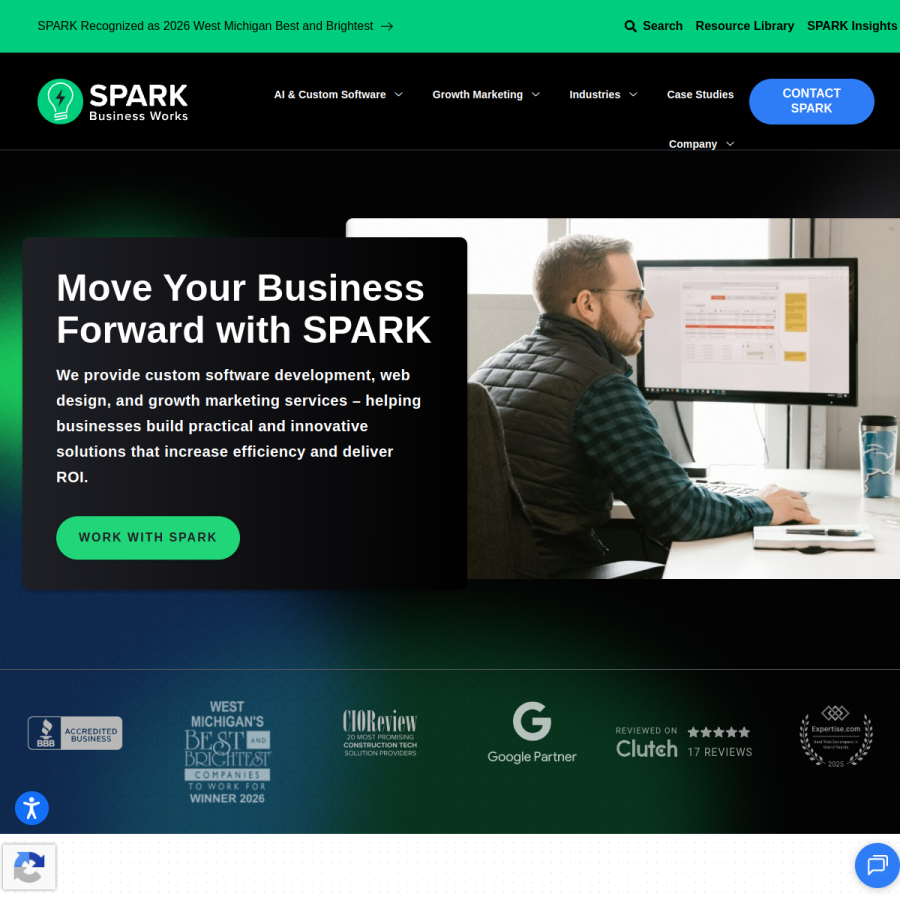 sparkbusinessworks.com homepage screenshot