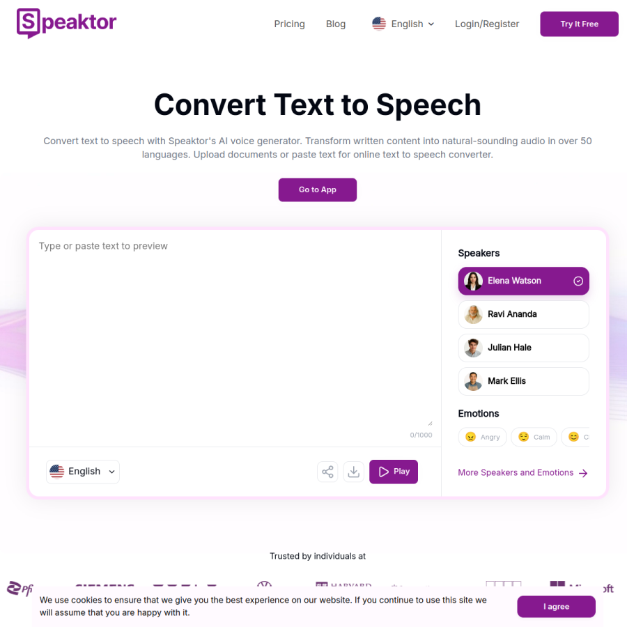 speaktor.com homepage screenshot