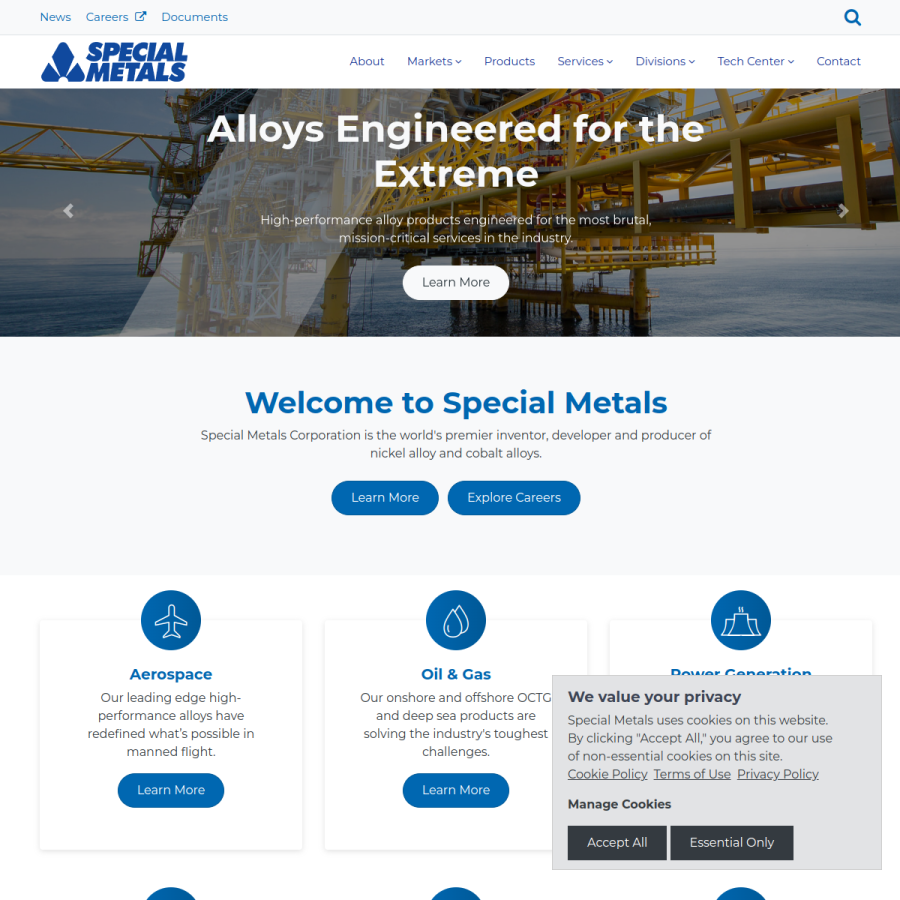 specialmetals.com homepage screenshot