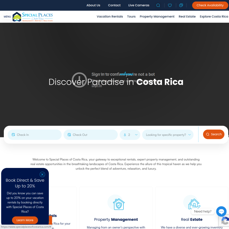 specialplacesofcostarica.com homepage screenshot