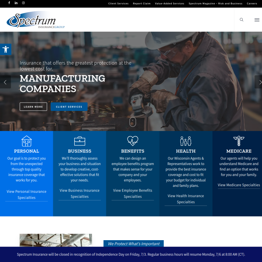 spectruminsgroup.com homepage screenshot
