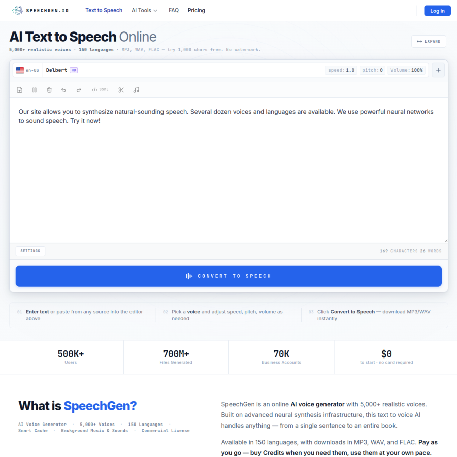 speechgen.io homepage screenshot