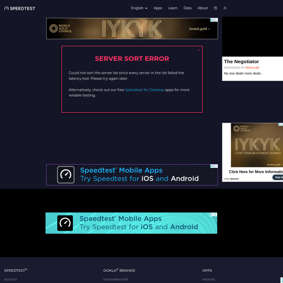 speedtest.net homepage screenshot
