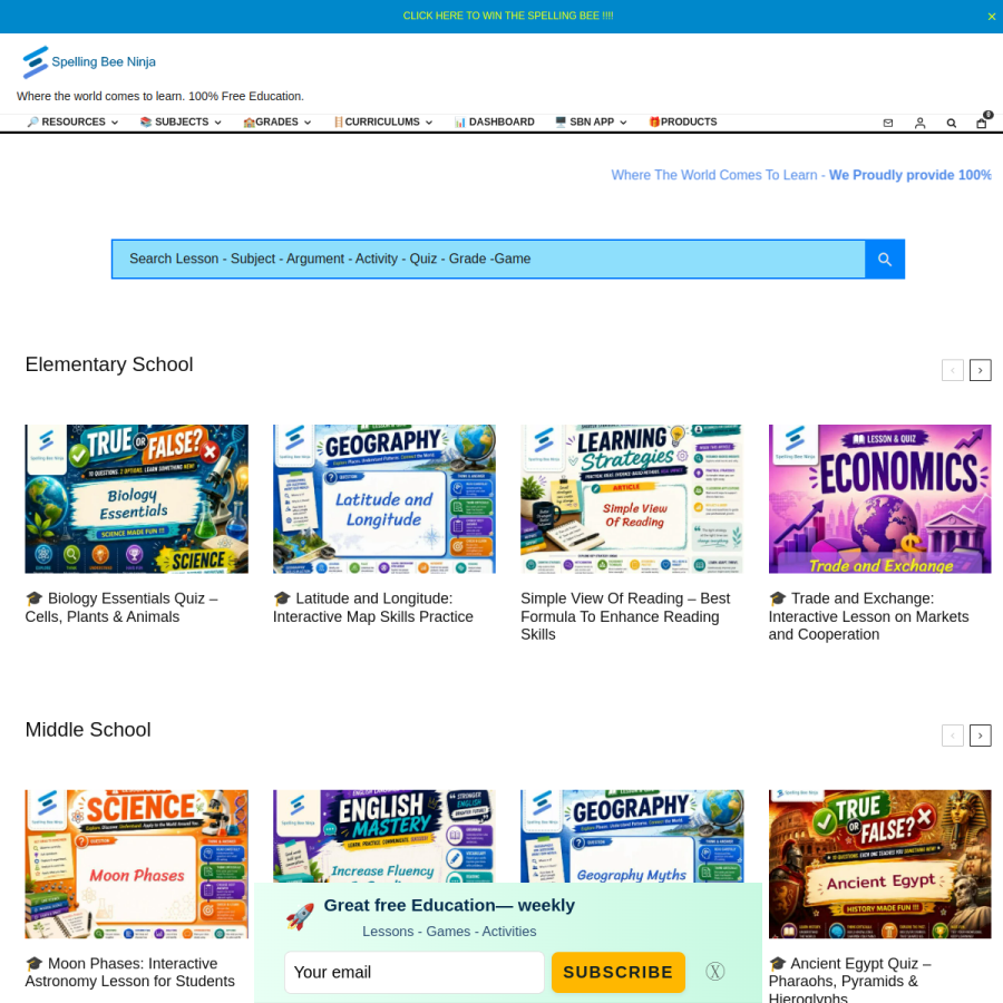 spellingbee.ninja homepage screenshot