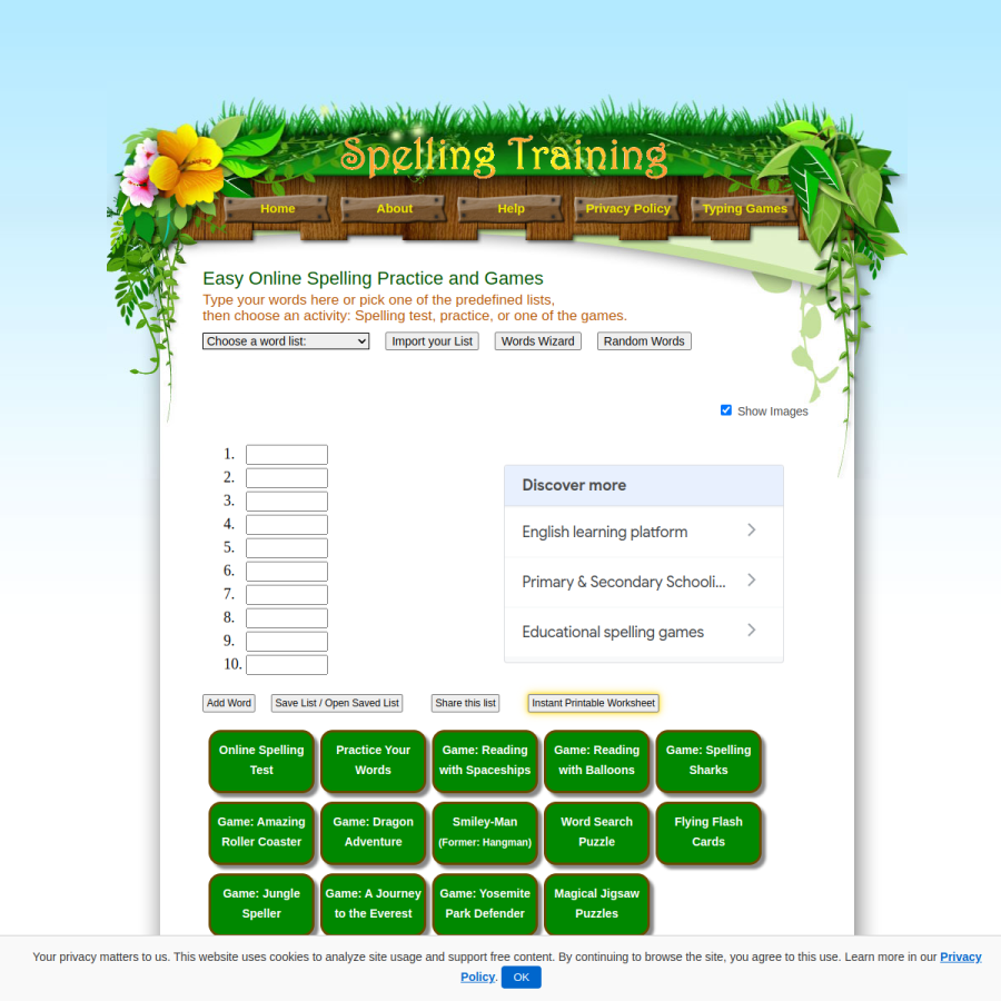 spellingtraining.com homepage screenshot