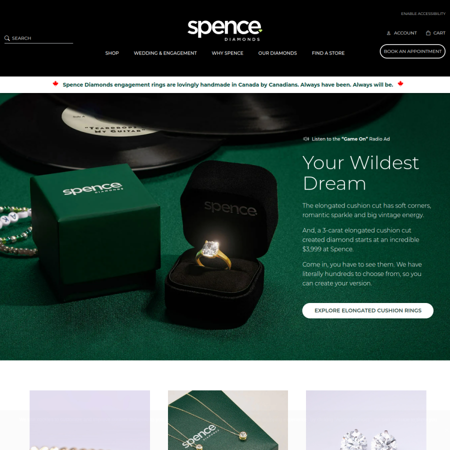 spencediamonds.com homepage screenshot