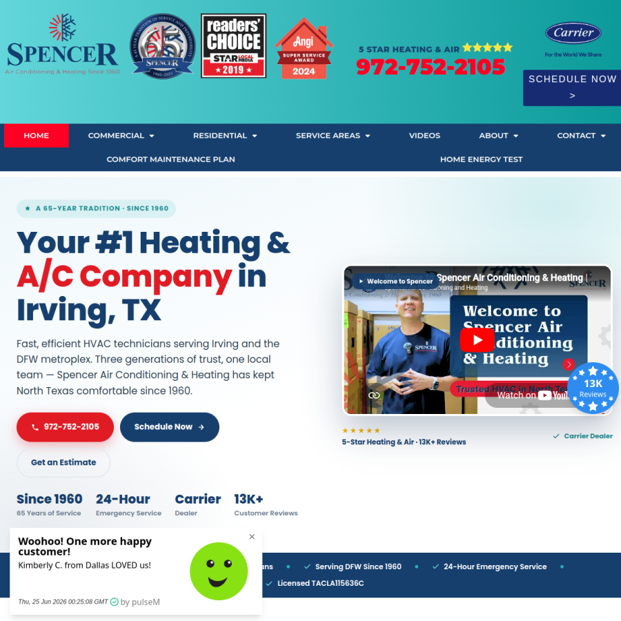 spencerairconditioning.com homepage screenshot