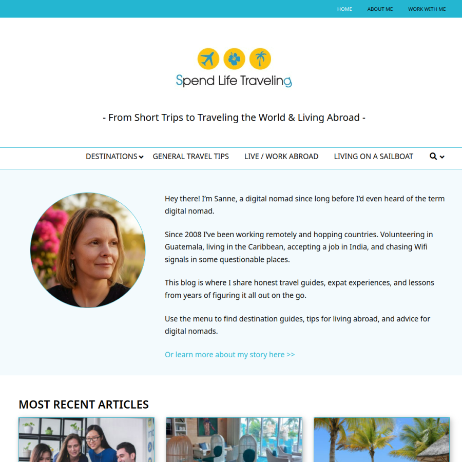 spendlifetraveling.com homepage screenshot