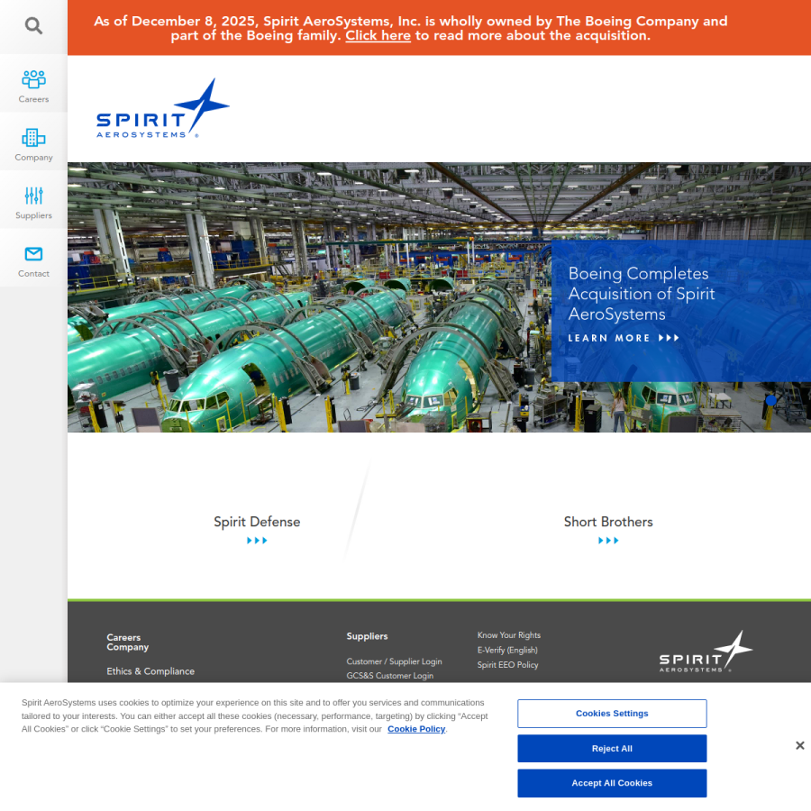 spiritaero.com homepage screenshot