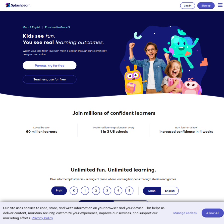 splashlearn.com homepage screenshot