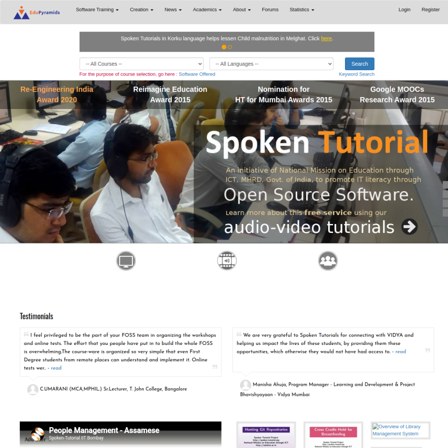spoken-tutorial.org homepage screenshot