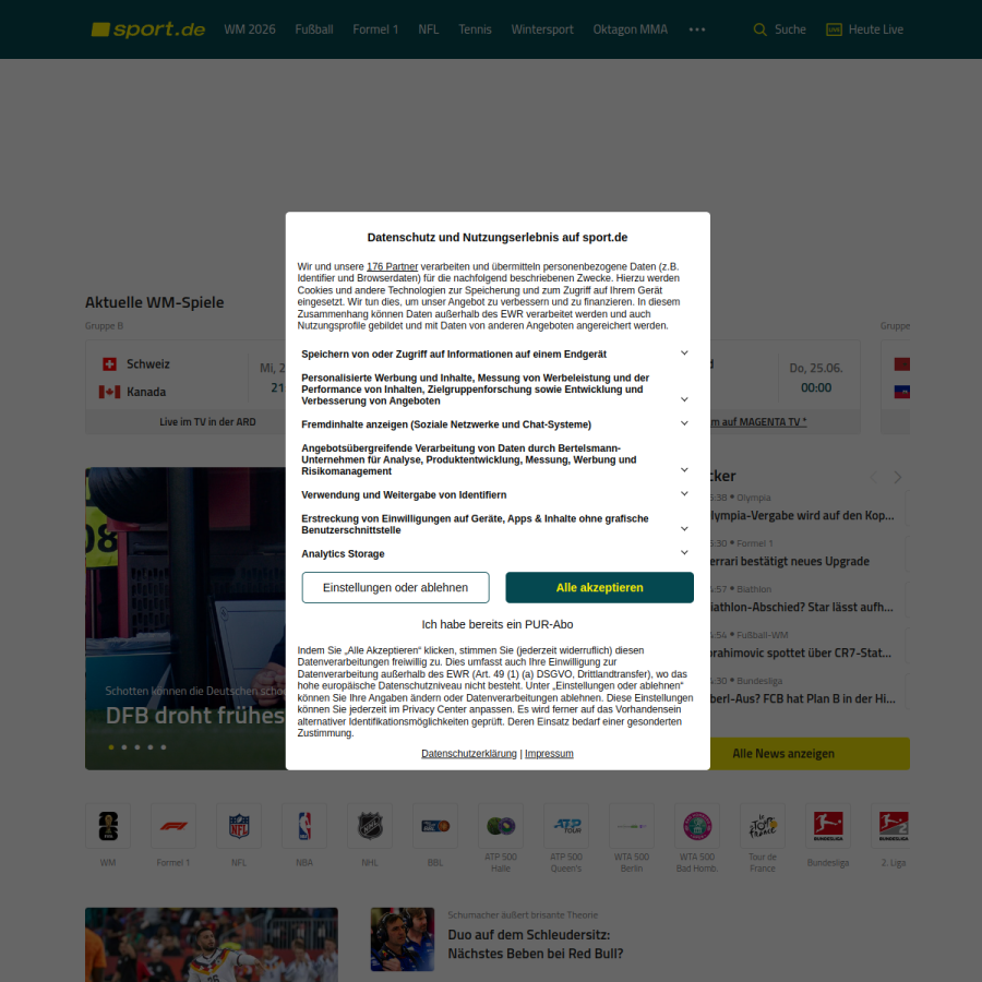 sport.de homepage screenshot